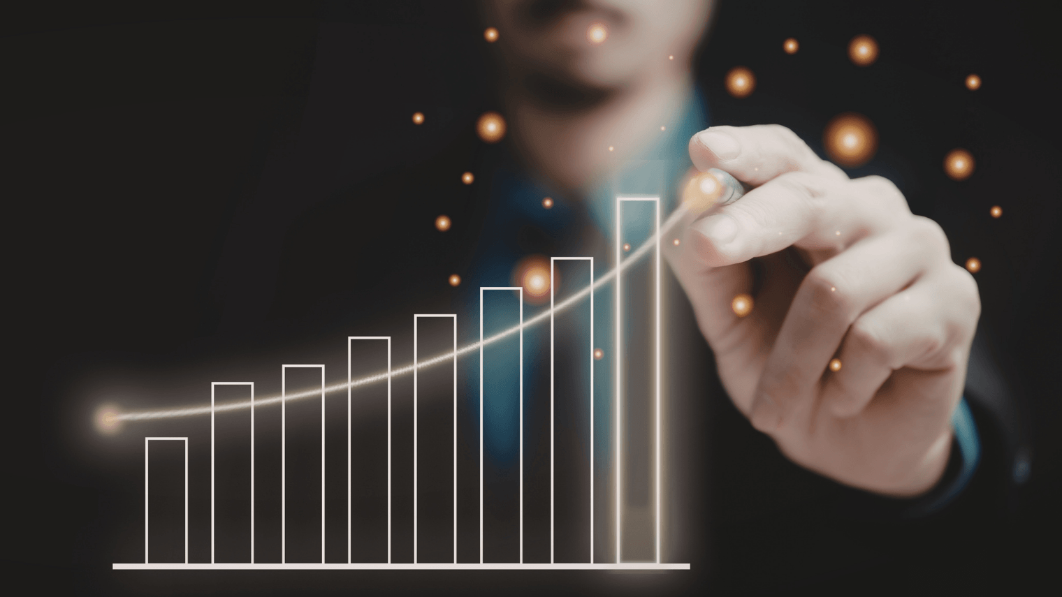 Hand drawing upward chart, poker win rate growth.
